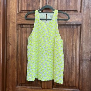 J.Crew white sleeveless top with neon yellow flowers, size 4